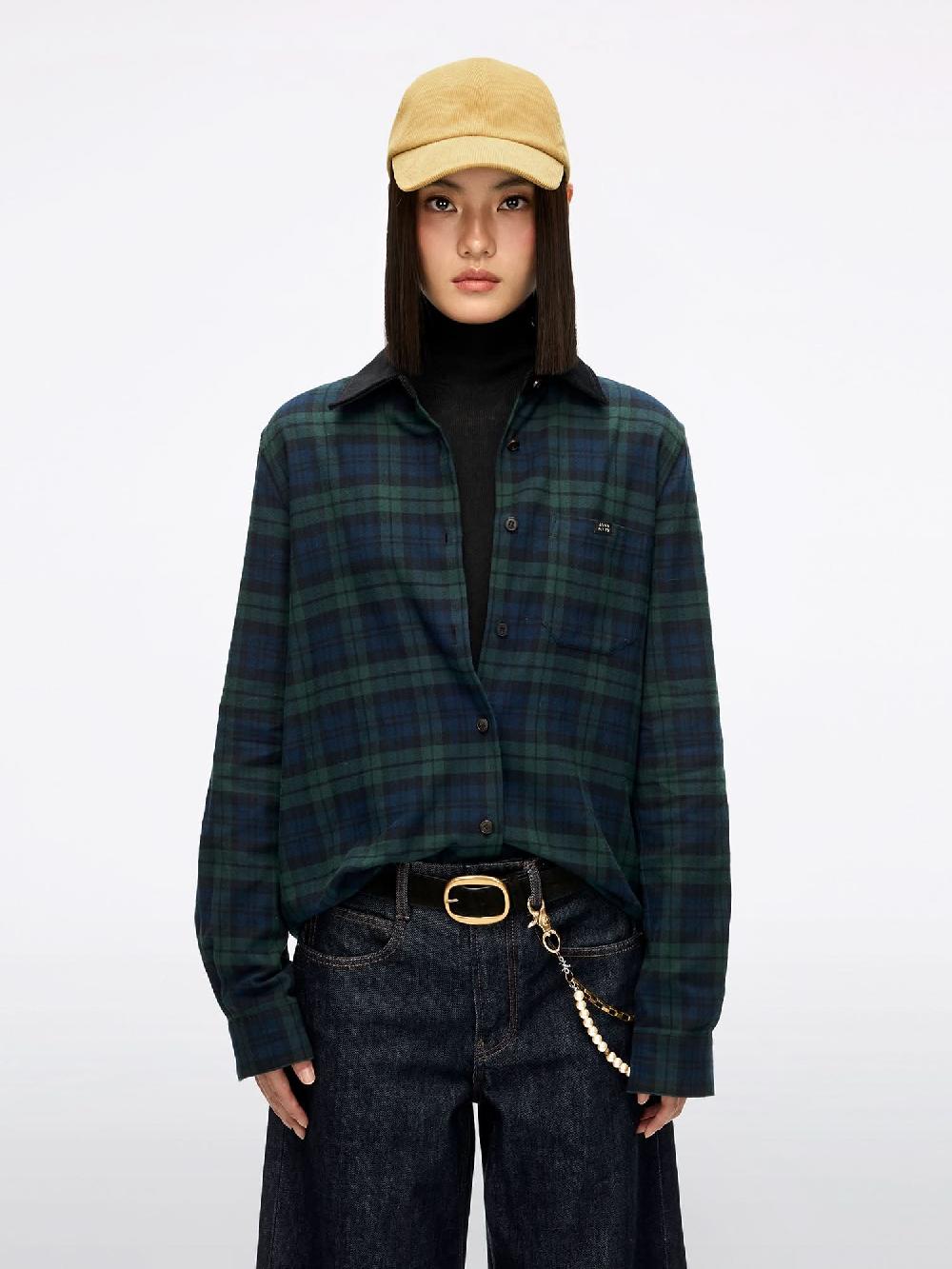 miss sixty COLLARED CHECK SHIRT GREEN BLUE