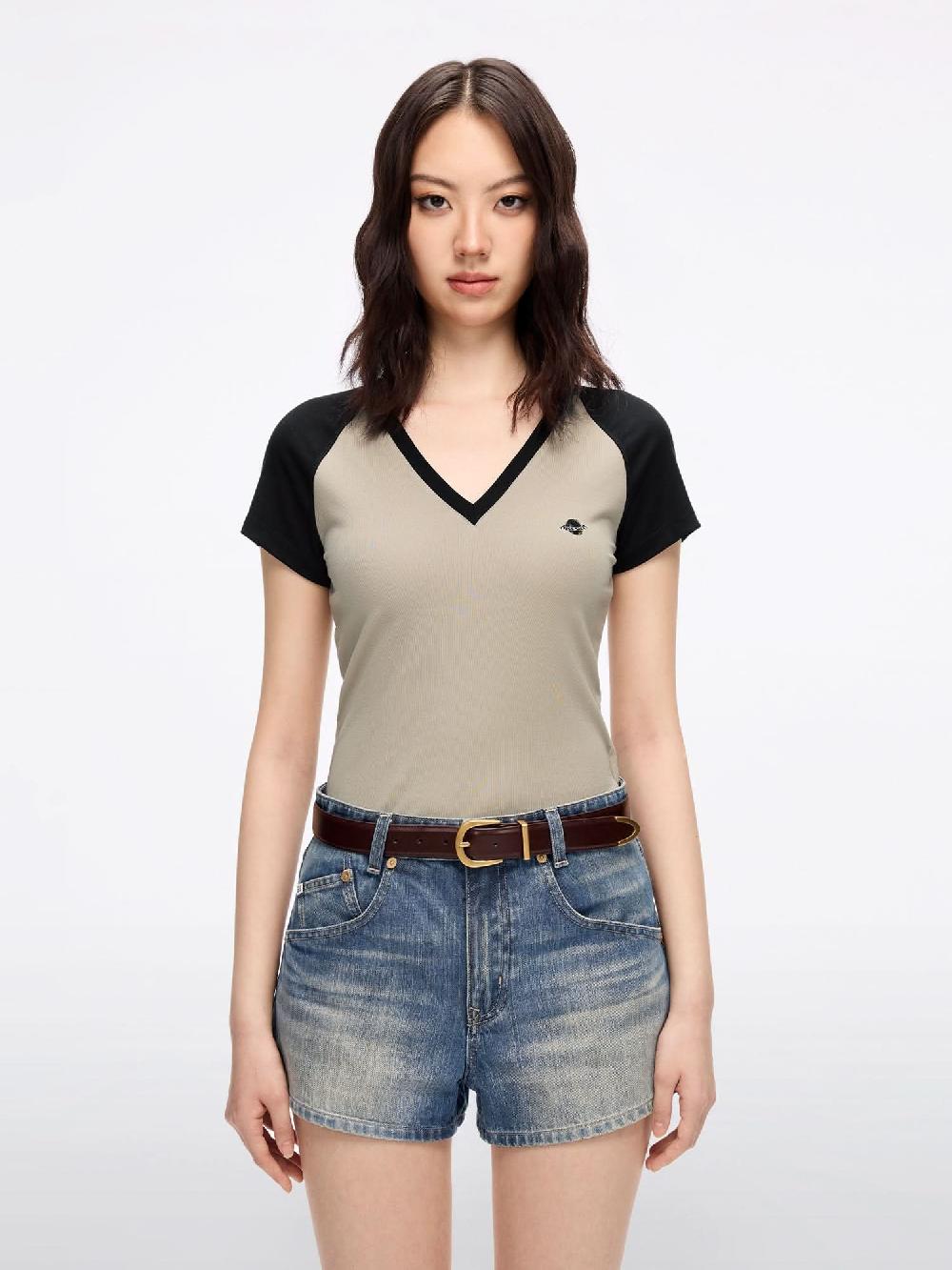 miss sixty COLOR-BLOCK T-SHIRT KHAKI