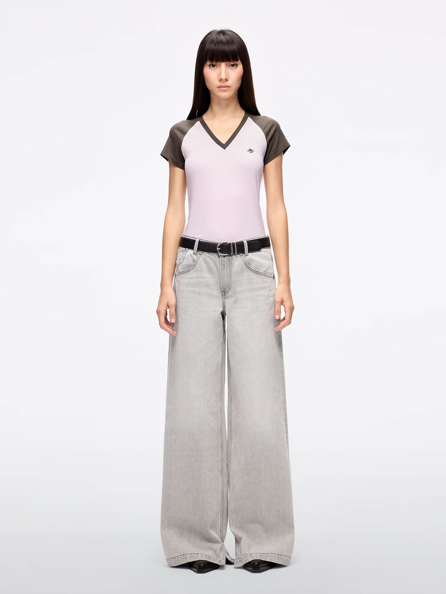 Miss Sixty COLOR-BLOCK T-SHIRT PASTEL GREY