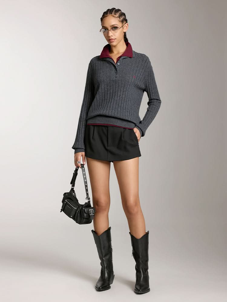 Miss Sixty COLOUR CONTRAST KNIT TOP HEATHER GREY