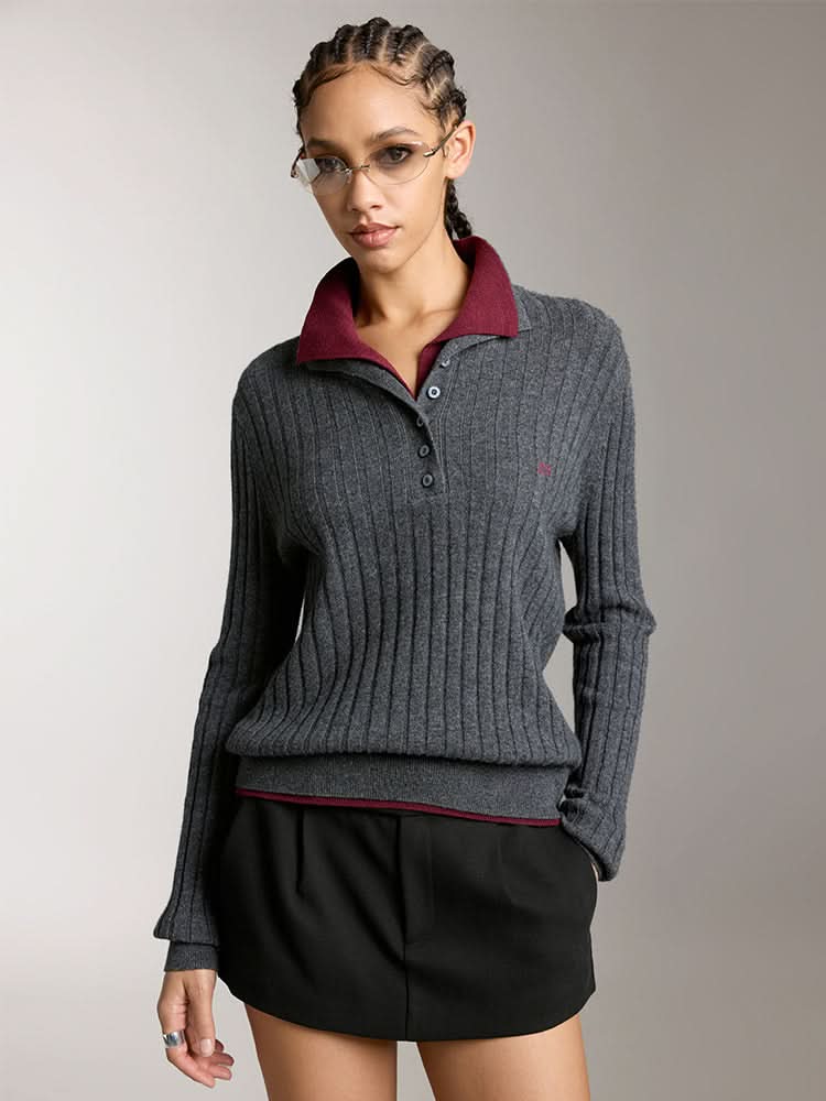 miss sixty COLOUR CONTRAST KNIT TOP HEATHER GREY