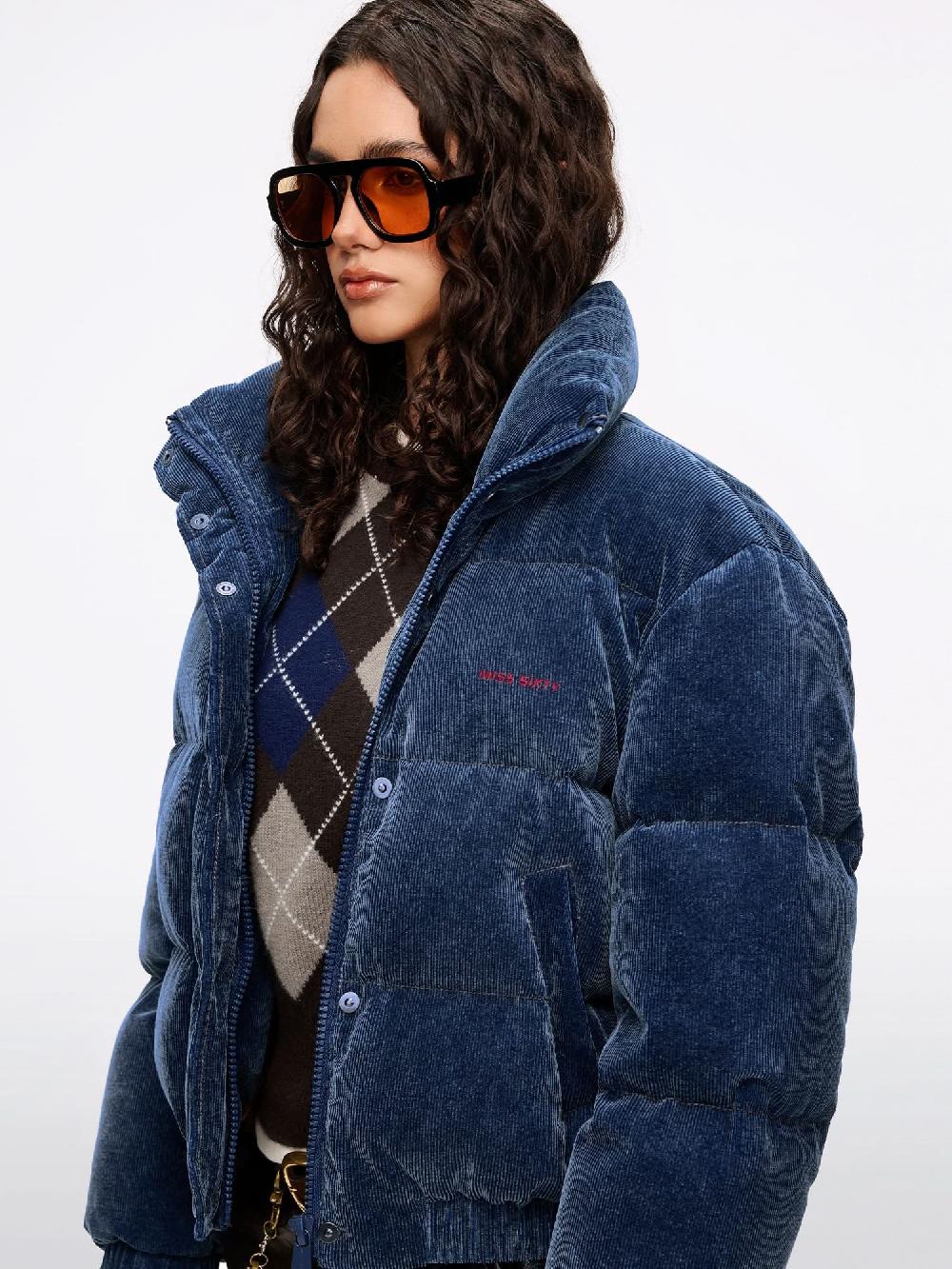 Miss Sixty CORDUROY DENIM PUFFER JACKET DEEP BLUE