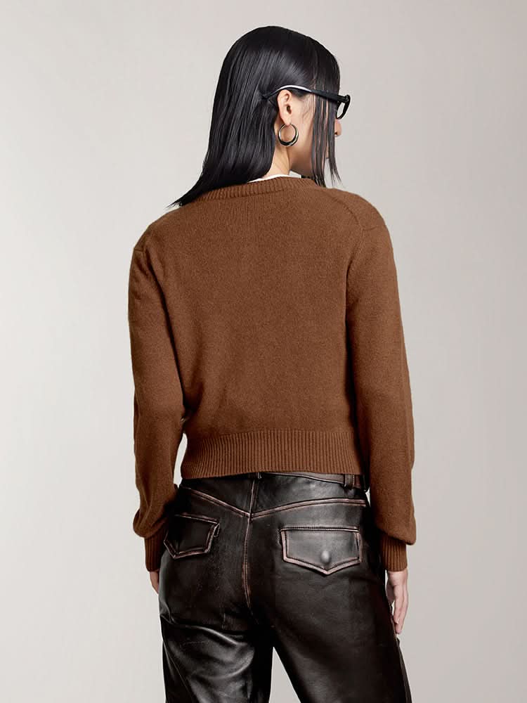 Miss Sixty CREW NECK CASHMERE CARDIGAN COFFEE