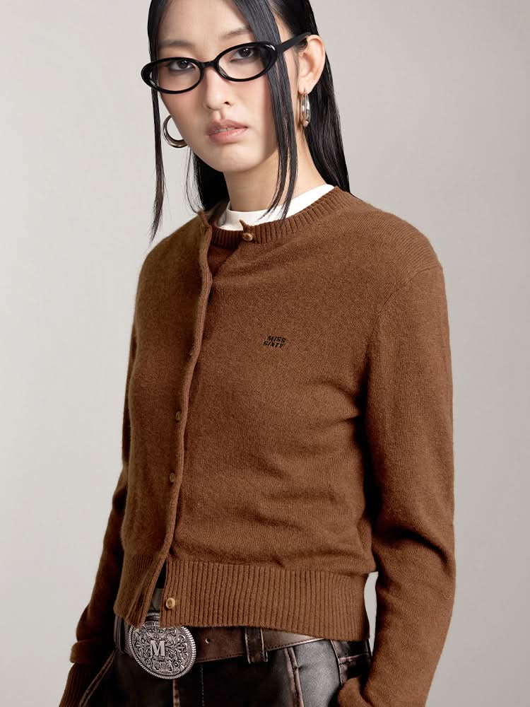 Miss Sixty CREW NECK CASHMERE CARDIGAN COFFEE