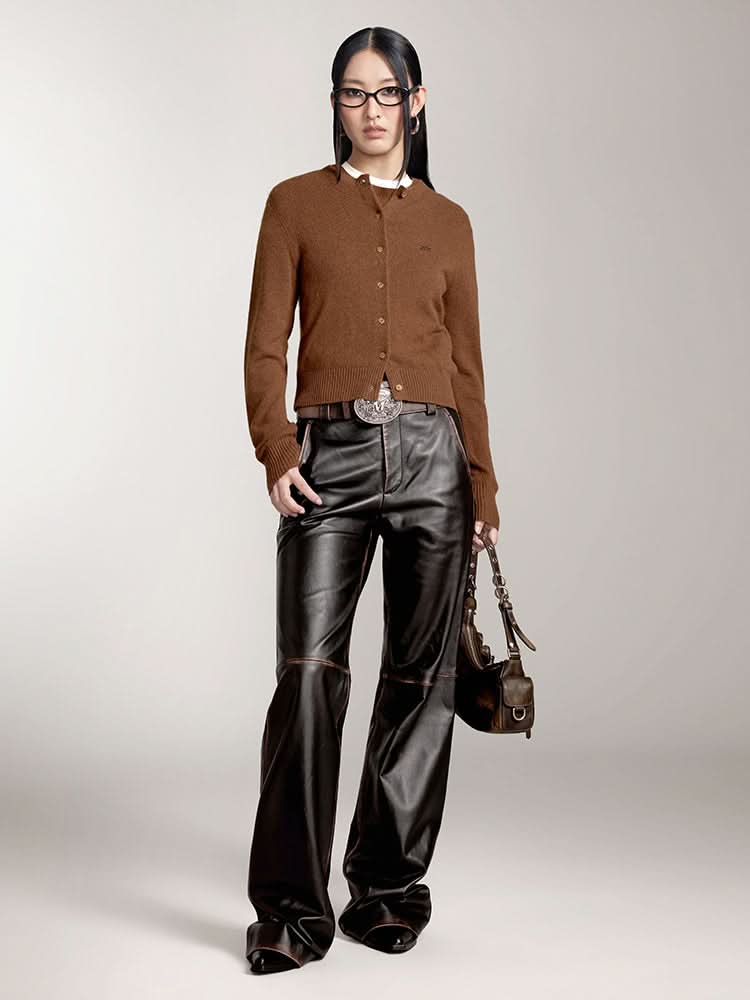 Miss Sixty CREW NECK CASHMERE CARDIGAN COFFEE