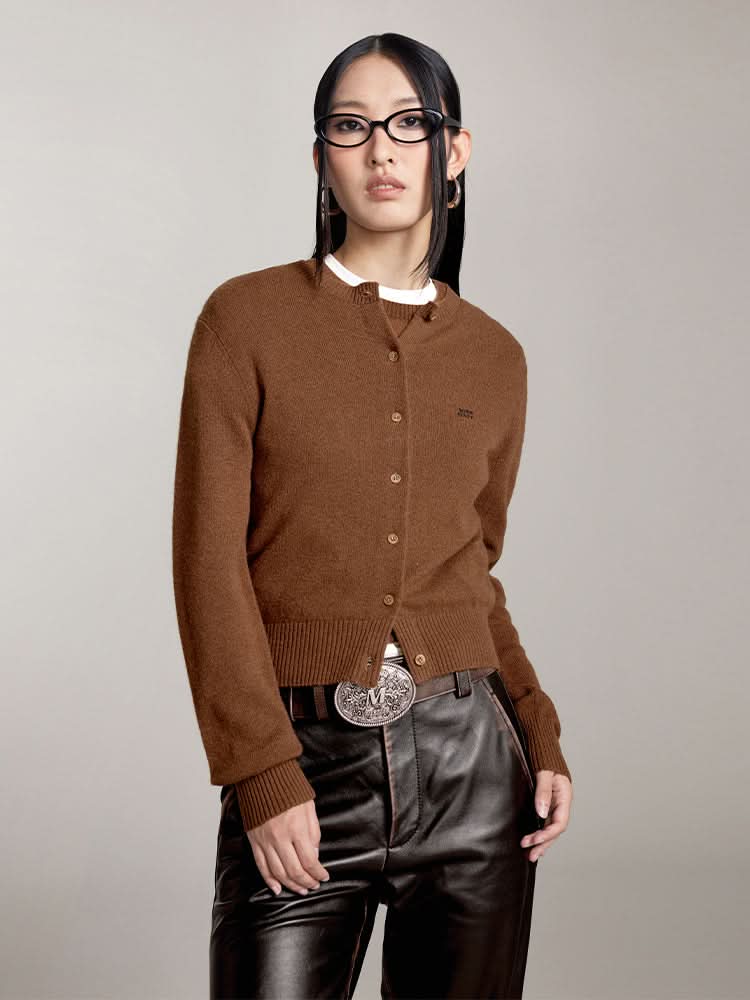 miss sixty CREW NECK CASHMERE CARDIGAN COFFEE