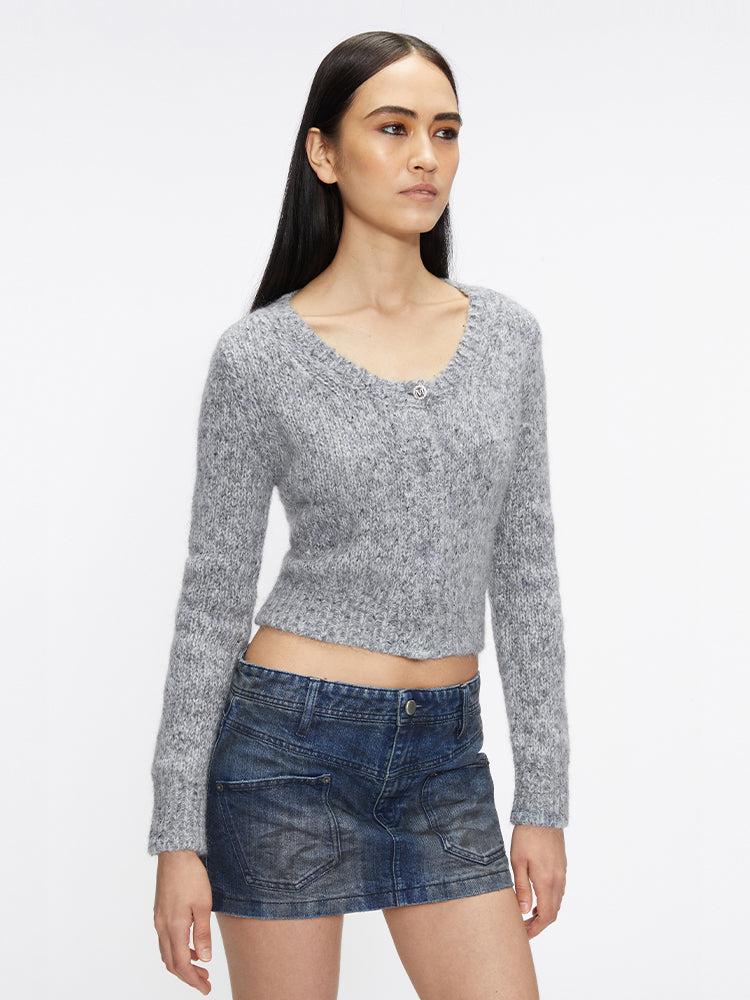 miss sixty CREW NECK CROPPED CARDIGAN GREY