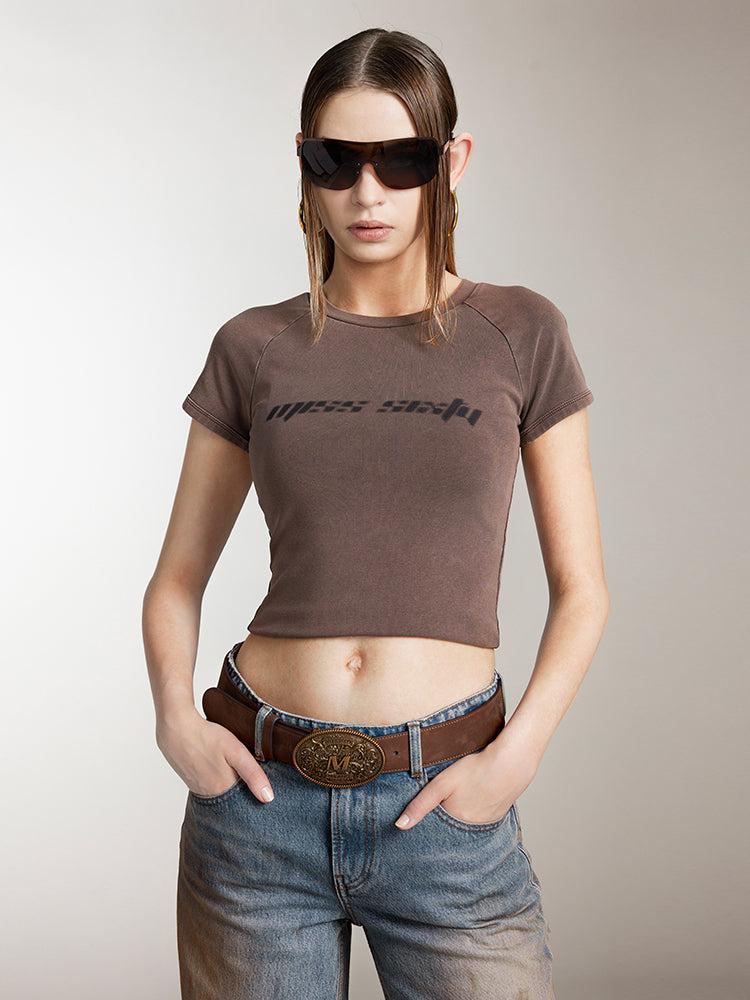 miss sixty CREW NECK CROPPED T-SHIRT COFFEE