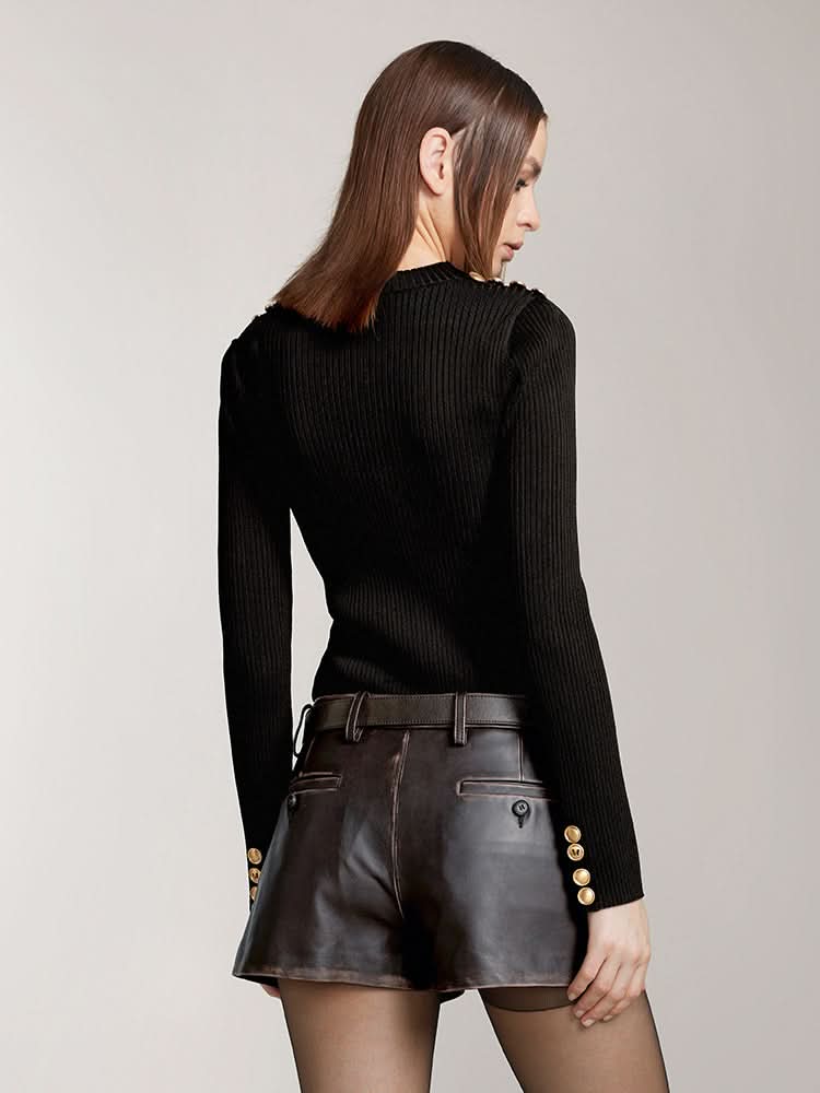 Miss Sixty CREW NECK KNIT TOP WITH BUTTONS BLACK