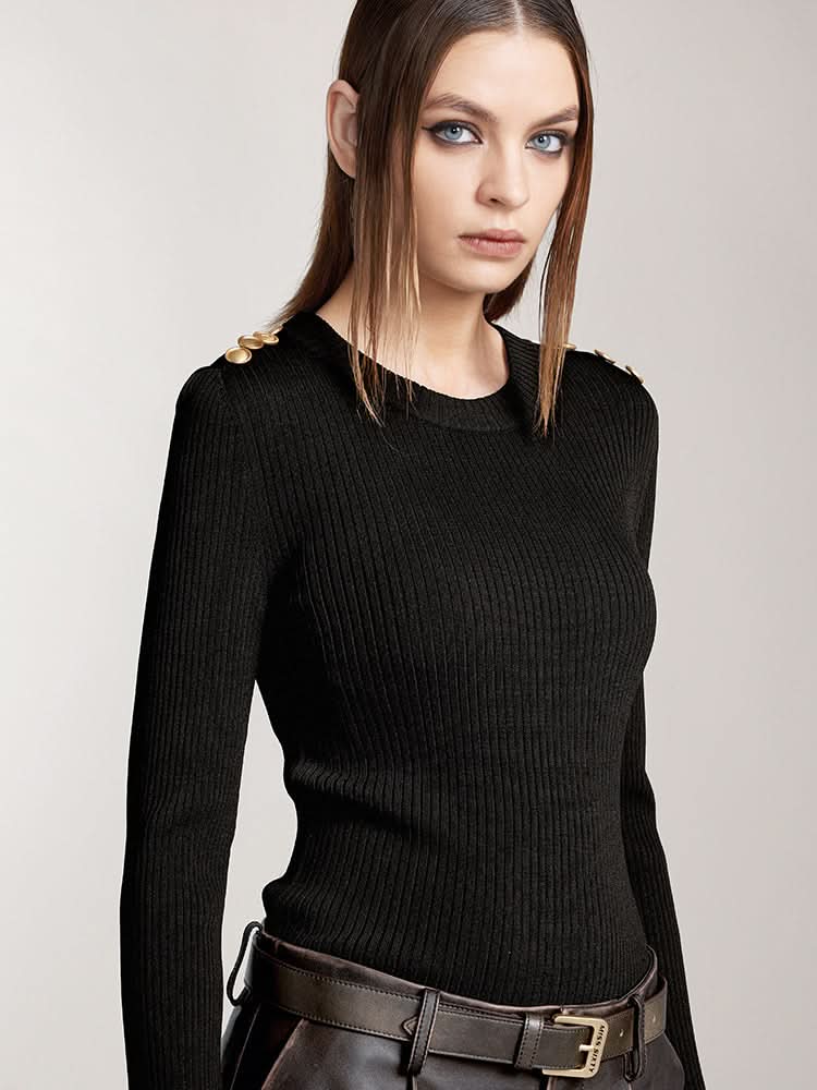 Miss Sixty CREW NECK KNIT TOP WITH BUTTONS BLACK