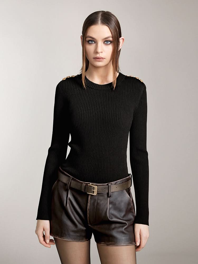 miss sixty CREW NECK KNIT TOP WITH BUTTONS BLACK