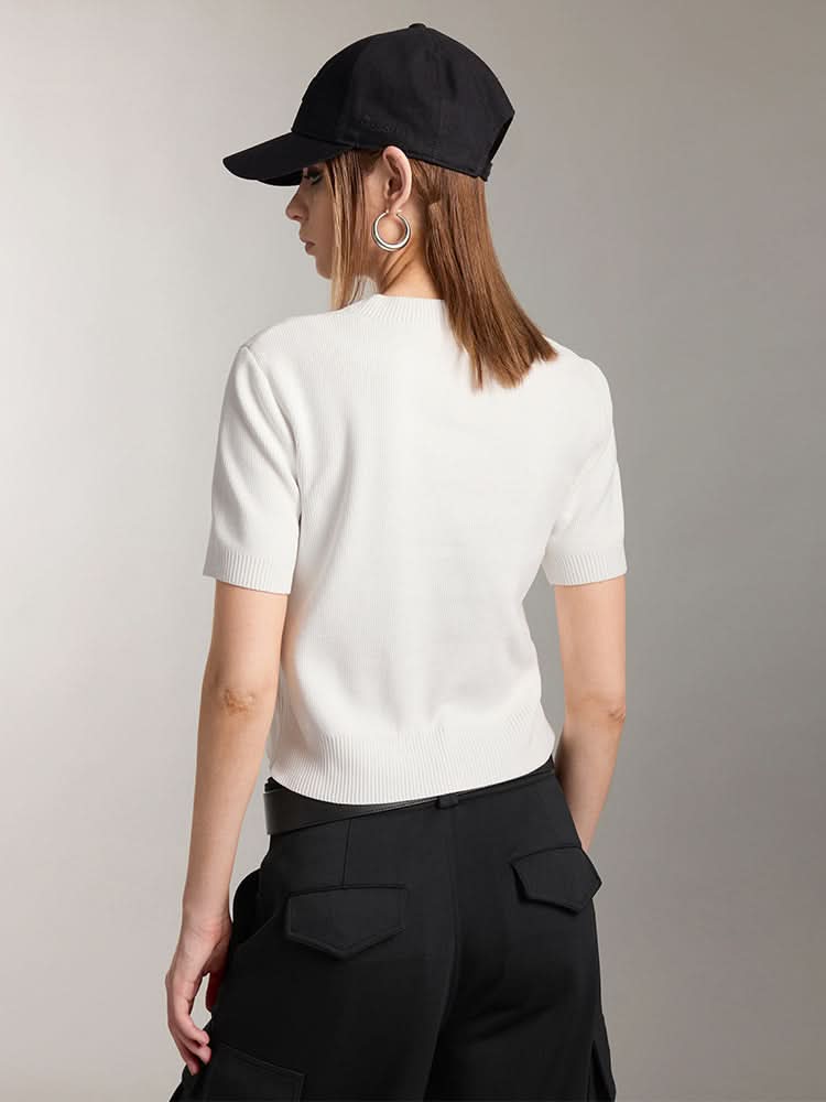 Miss Sixty CREW NECK KNITTED TOP WITH LOGO WHITE