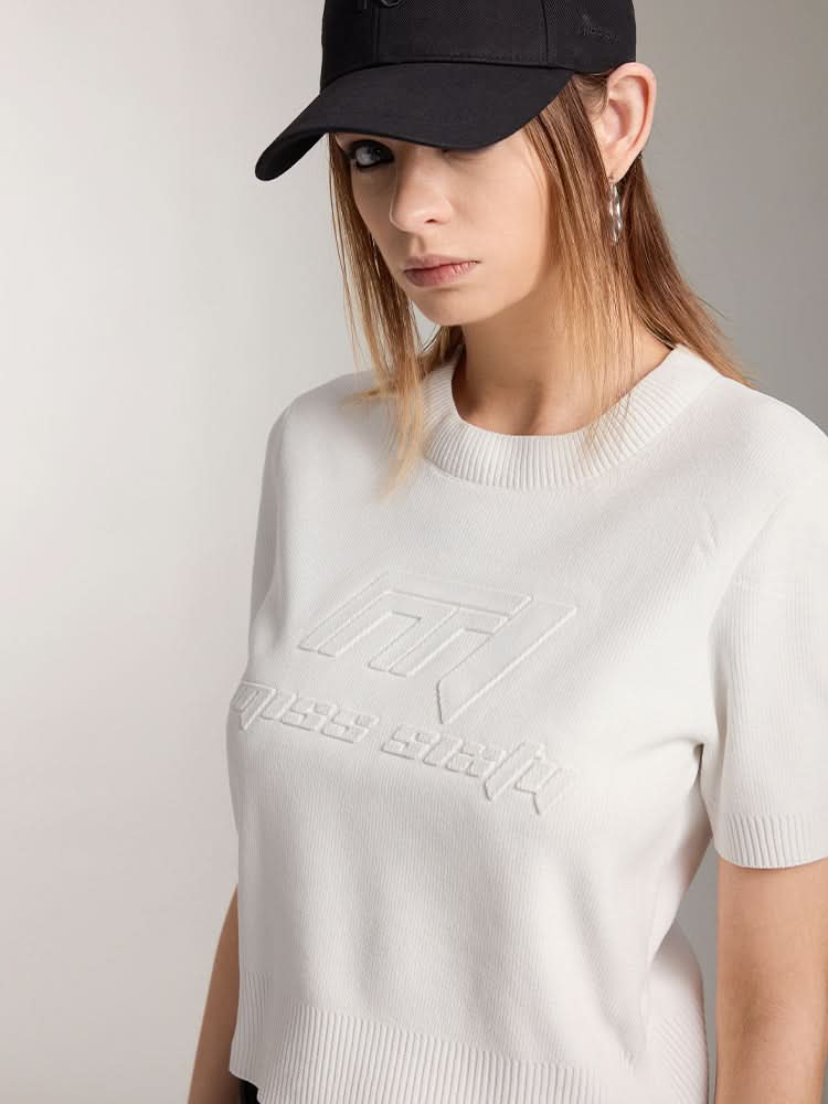Miss Sixty CREW NECK KNITTED TOP WITH LOGO WHITE