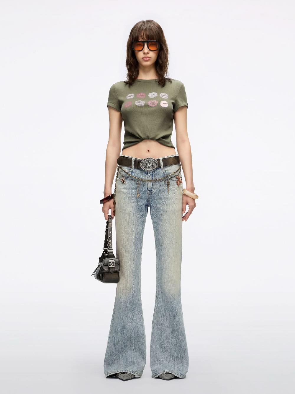 Miss Sixty CREW NECK LIP PRINT T-SHIRT MOSS GREEN