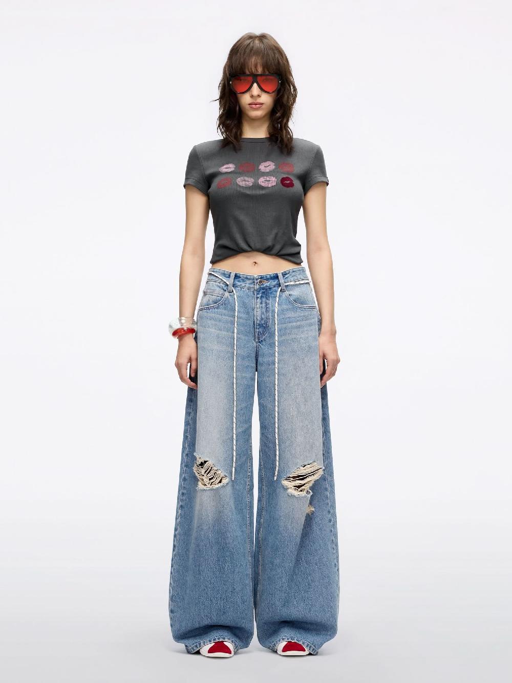 Miss Sixty CREW NECK LIP PRINT T-SHIRT PARIS GREY