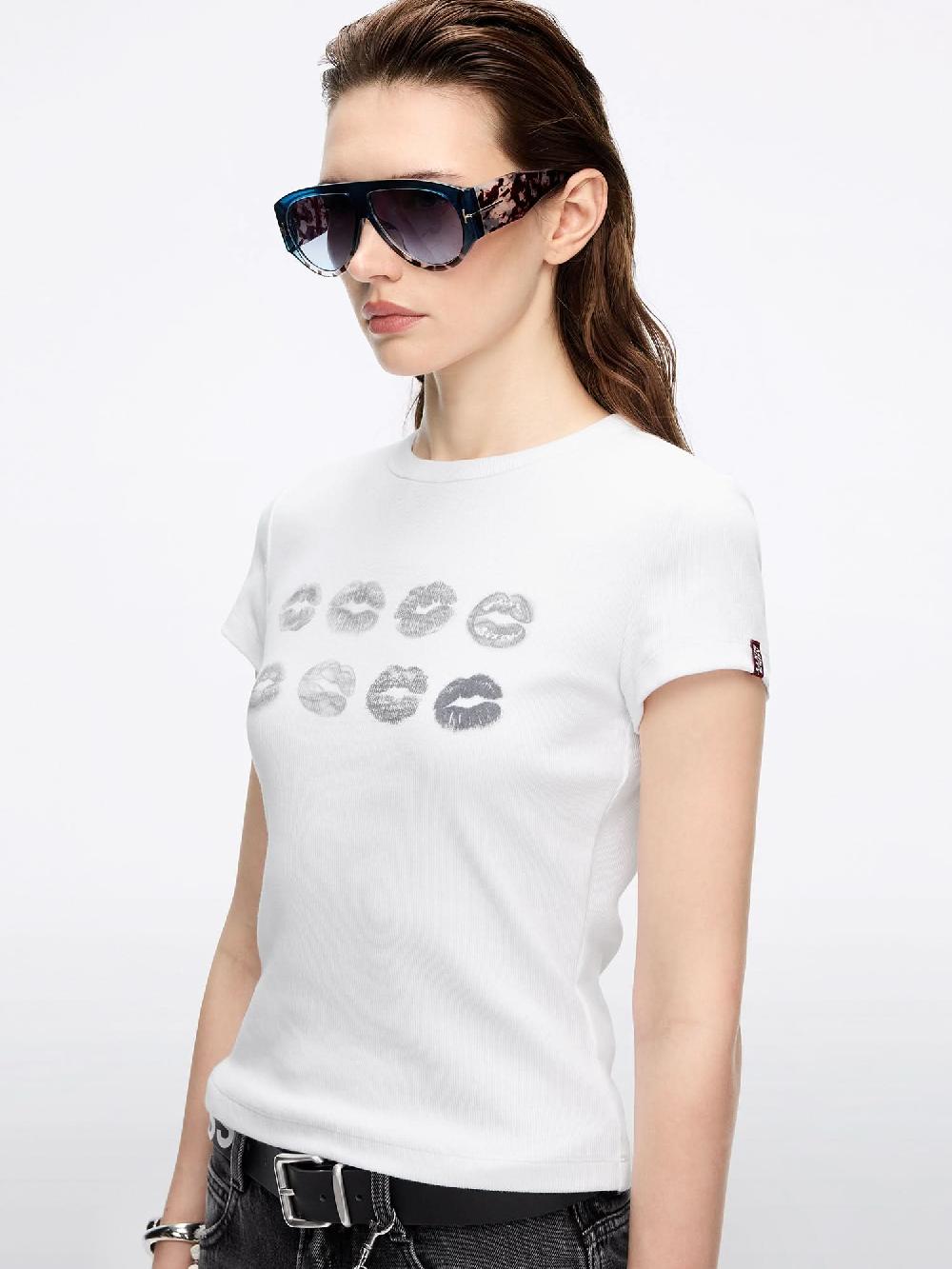 Miss Sixty CREW NECK LIP PRINT T-SHIRT WHITE
