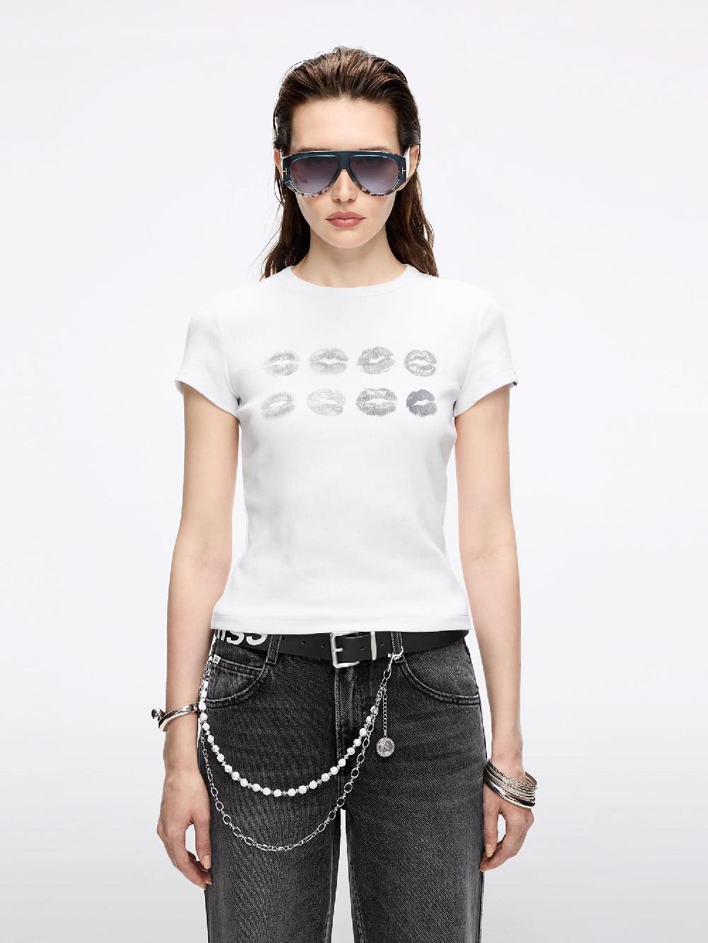 miss sixty CREW NECK LIP PRINT T-SHIRT WHITE