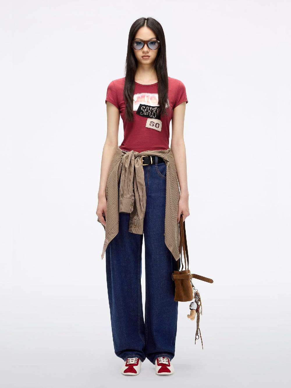 Miss Sixty CREW NECK PATCHWORK T-SHIRT DARK RED