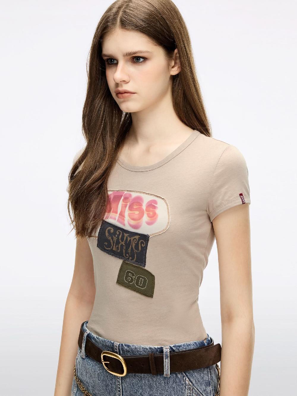 Miss Sixty CREW NECK PATCHWORK T-SHIRT KHAKI