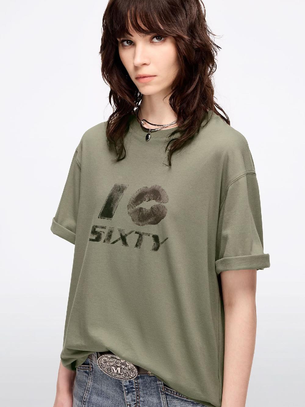 Miss Sixty CREW NECK PRINTED T-SHIRT ARMY GREEN
