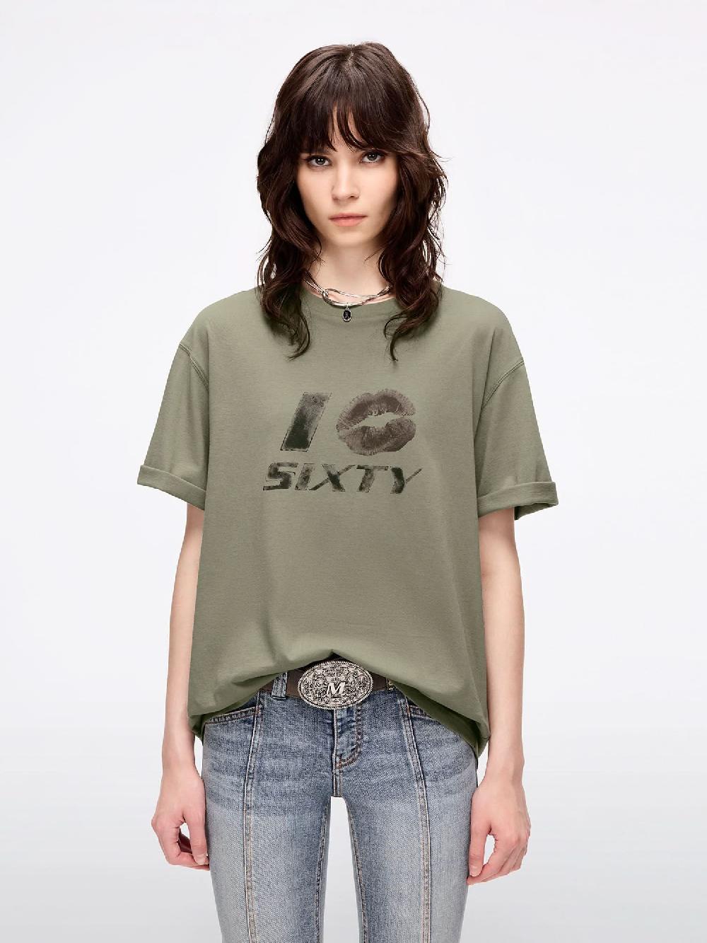 miss sixty CREW NECK PRINTED T-SHIRT ARMY GREEN