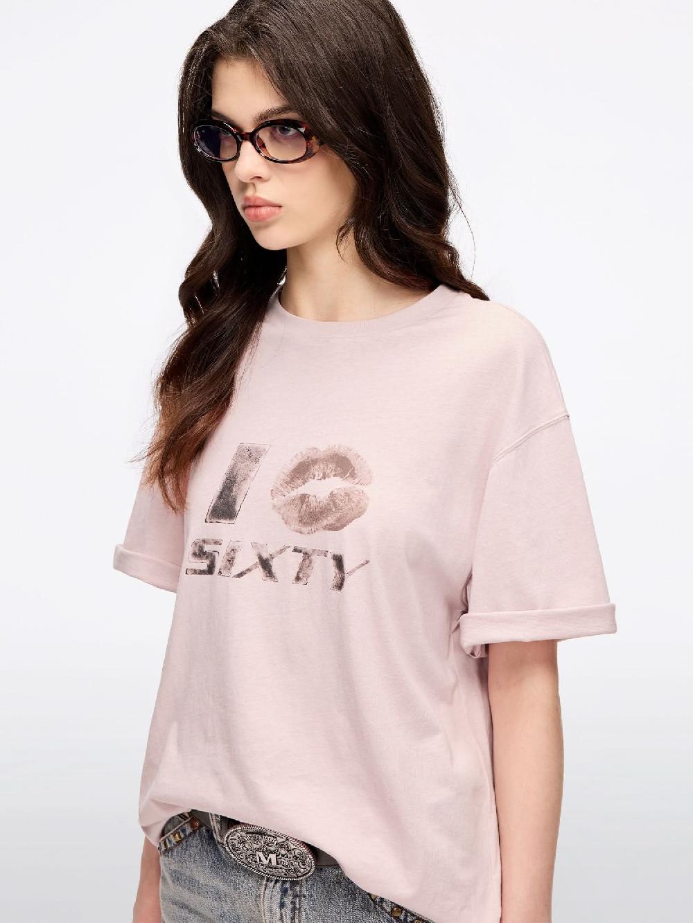 Miss Sixty CREW NECK PRINTED T-SHIRT DUST PINK