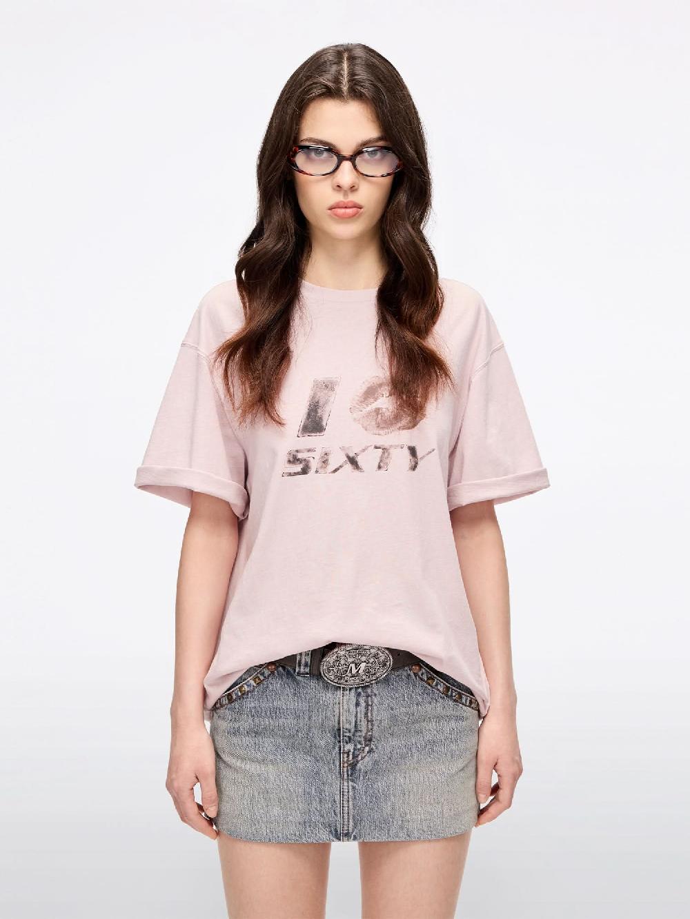 miss sixty CREW NECK PRINTED T-SHIRT DUST PINK