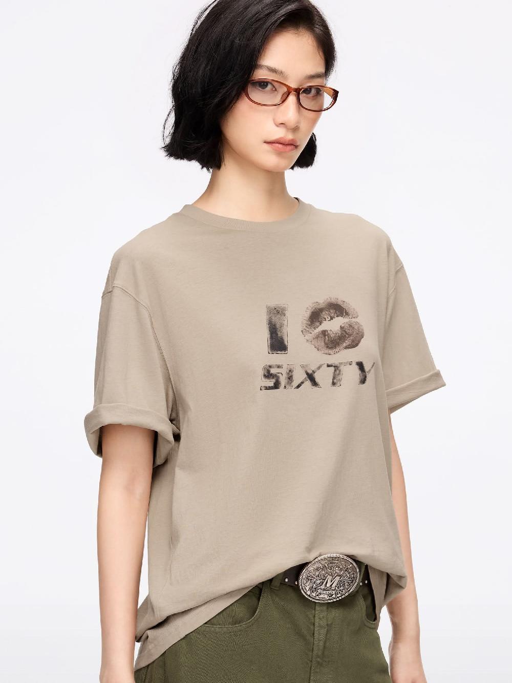 Miss Sixty CREW NECK PRINTED T-SHIRT KHAKI