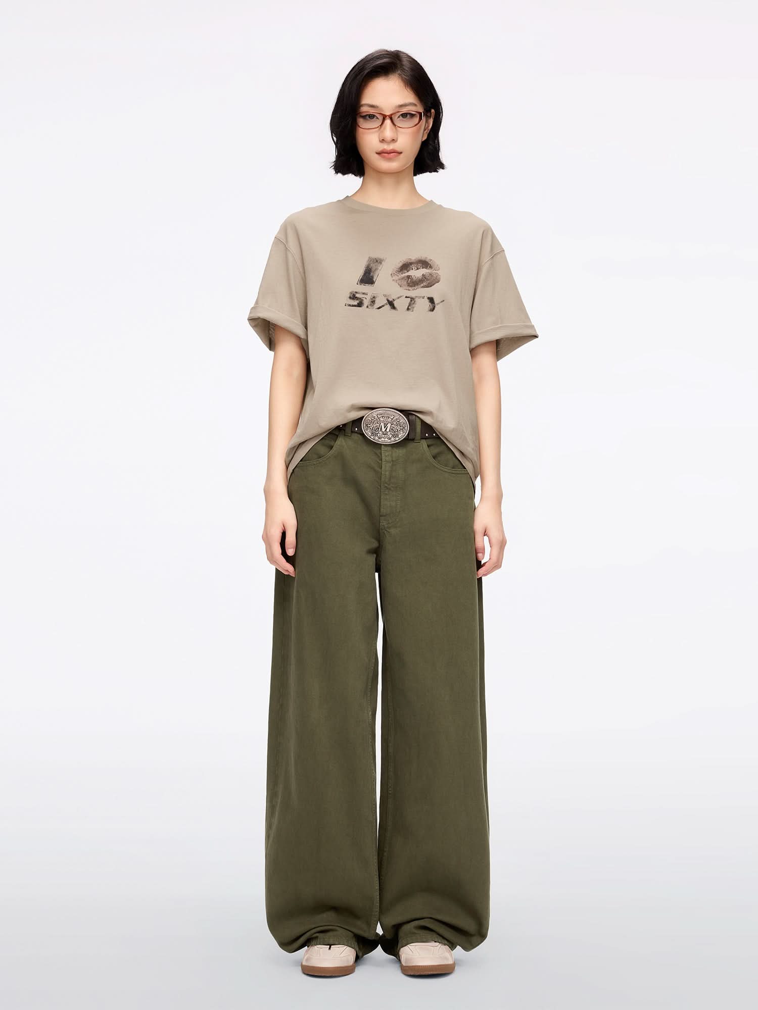 Miss Sixty CREW NECK PRINTED T-SHIRT KHAKI