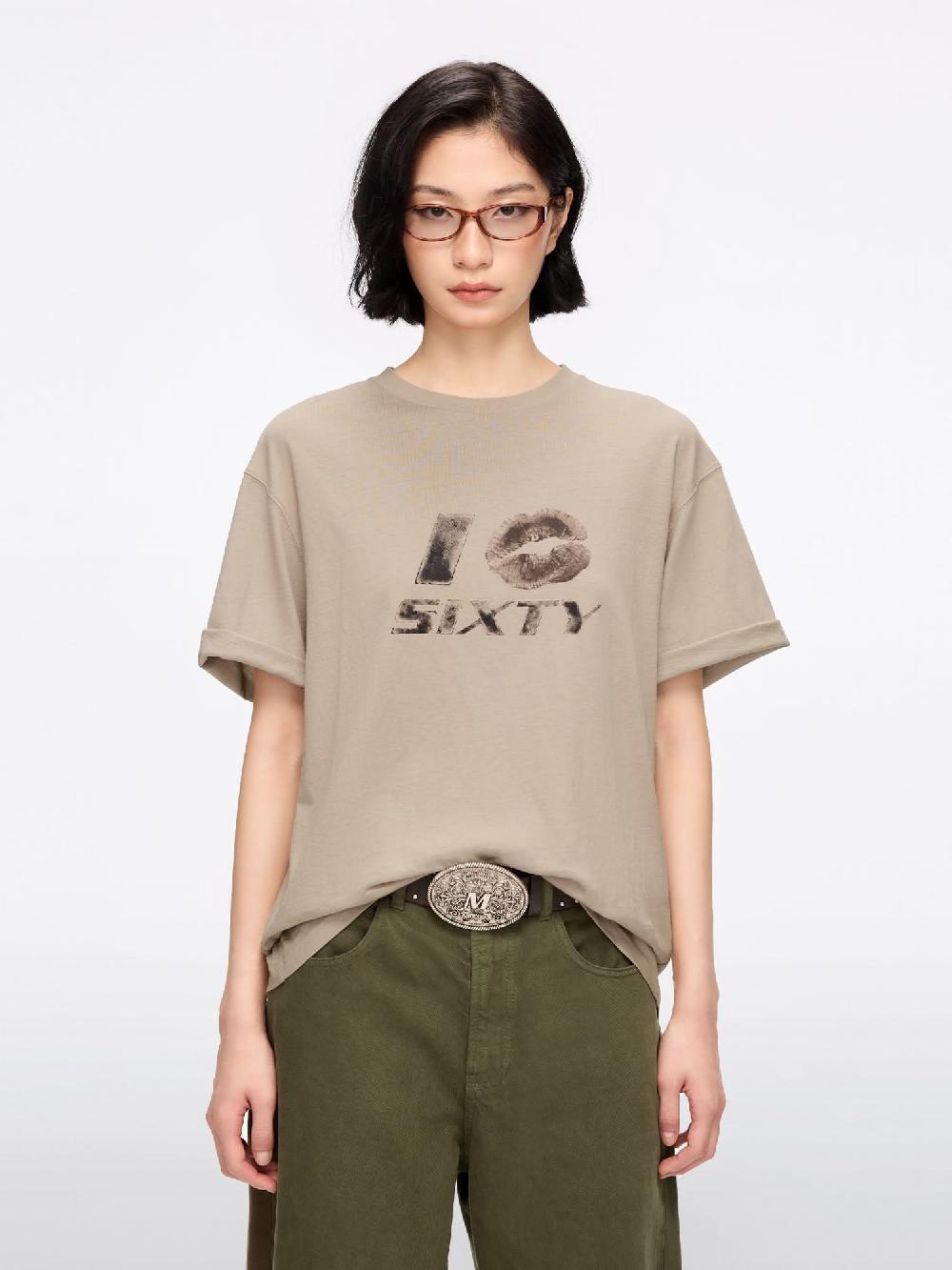 miss sixty CREW NECK PRINTED T-SHIRT KHAKI