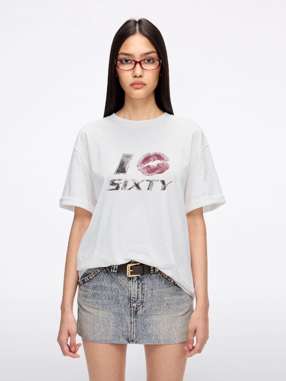 miss sixty CREW NECK PRINTED T-SHIRT WHITE