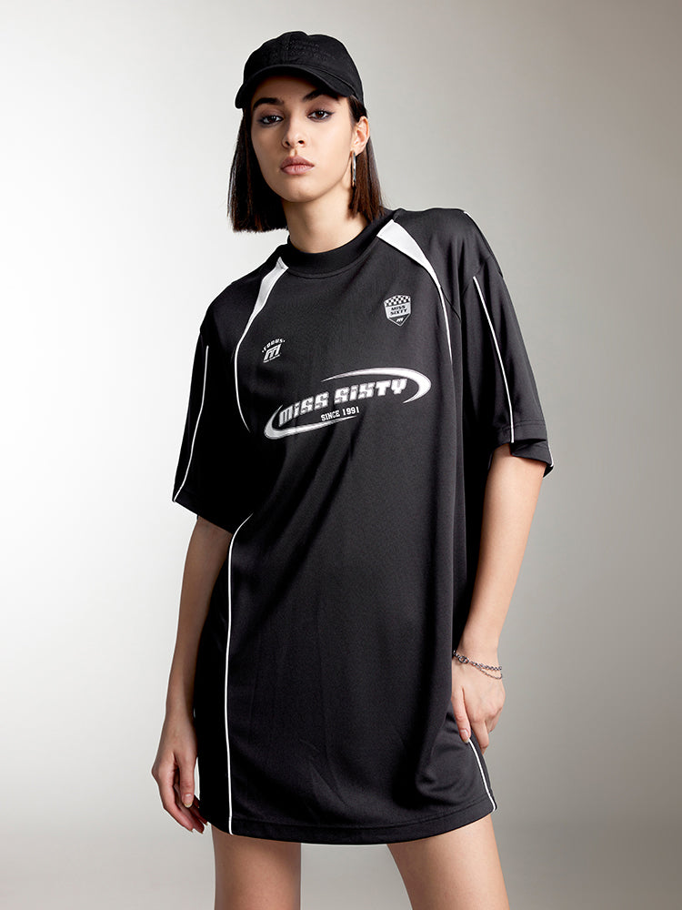 miss sixty CREW NECK SPORTY STYLE DRESS BLACK