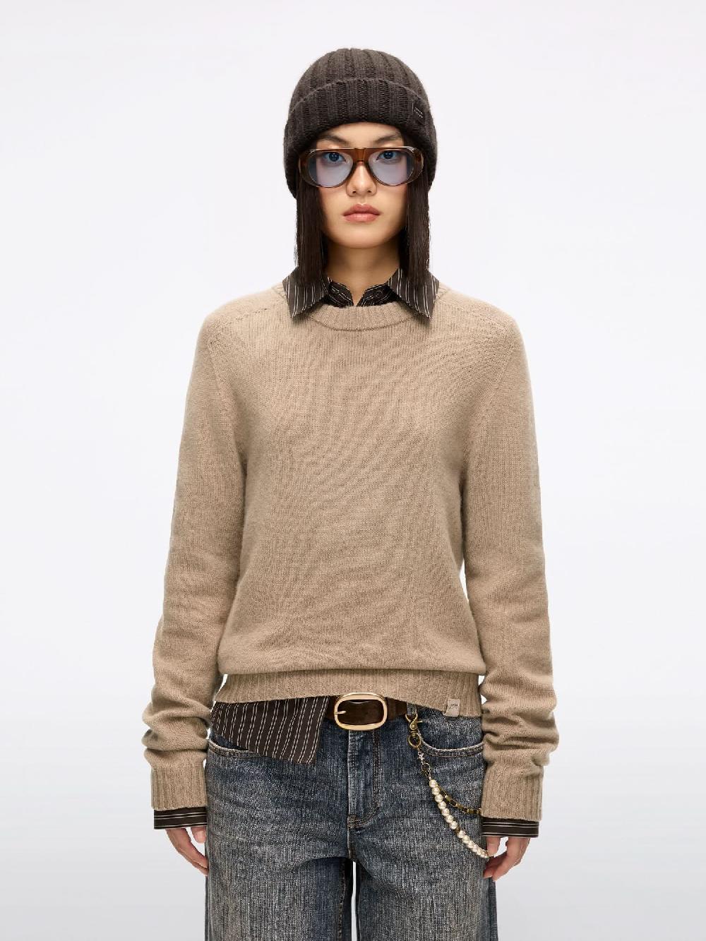 miss sixty CREW NECK WOOL SWEATER MOCHA BROWN
