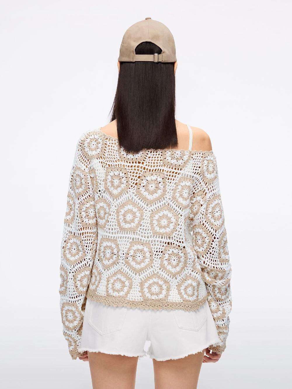 Miss Sixty CROCHET KNIT CROPPED TOP WHITE/APRICOT