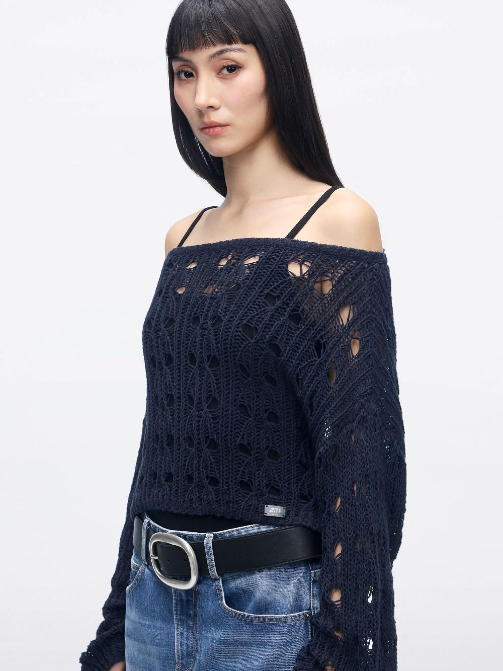 Miss Sixty CROCHET KNIT TOP DEEP PURPLISH BLUE