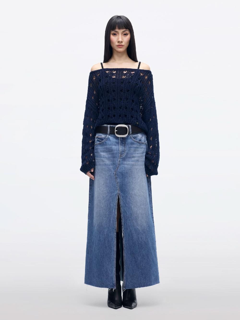 Miss Sixty CROCHET KNIT TOP DEEP PURPLISH BLUE