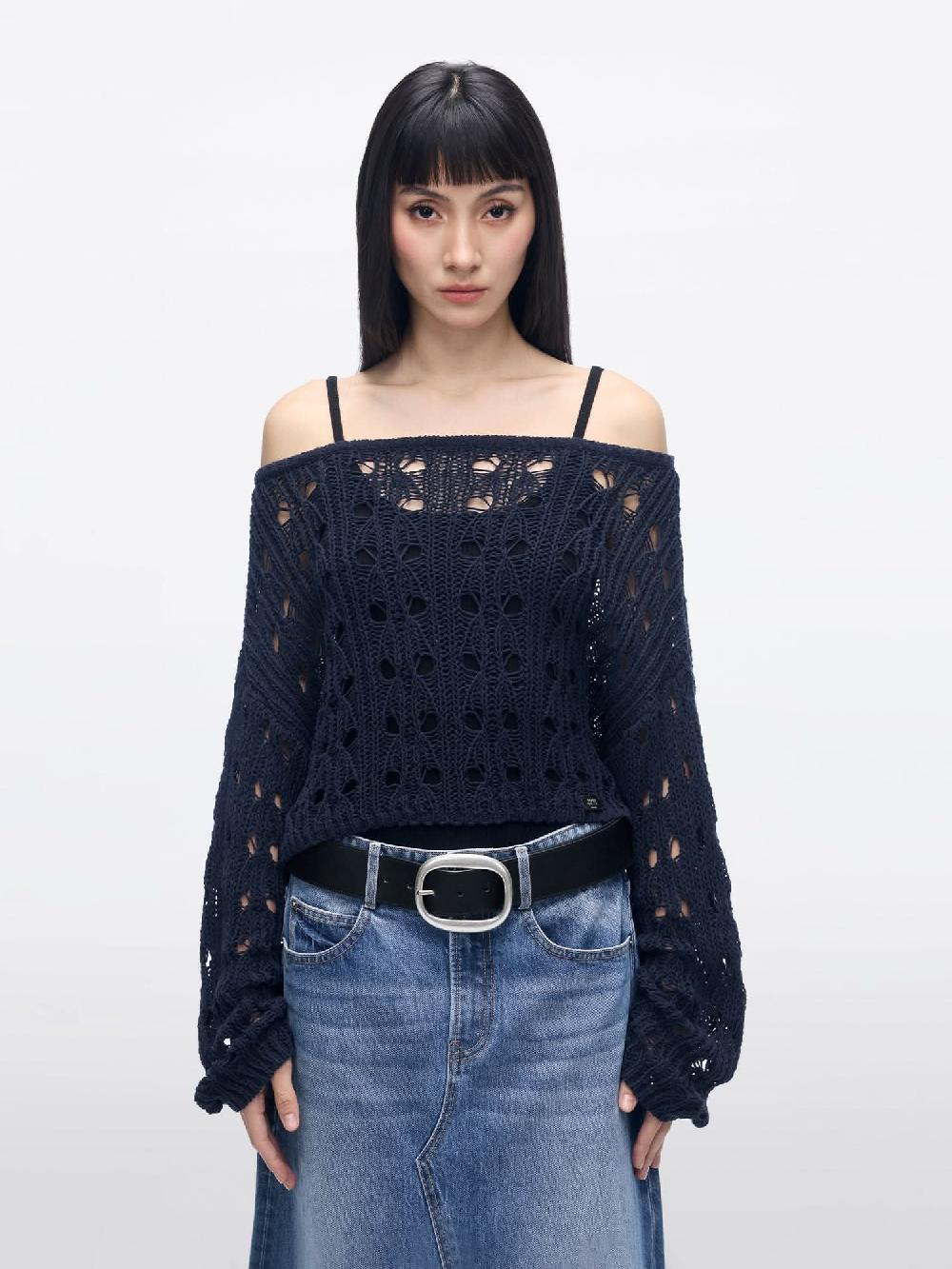 miss sixty CROCHET KNIT TOP DEEP PURPLISH BLUE