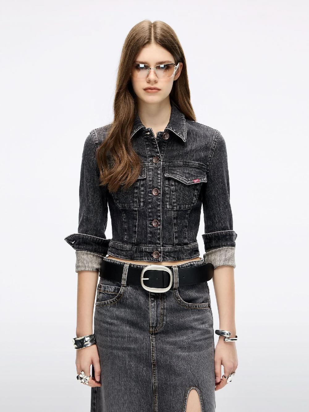 miss sixty CROPPED DENIM JACKET BLACK FOG