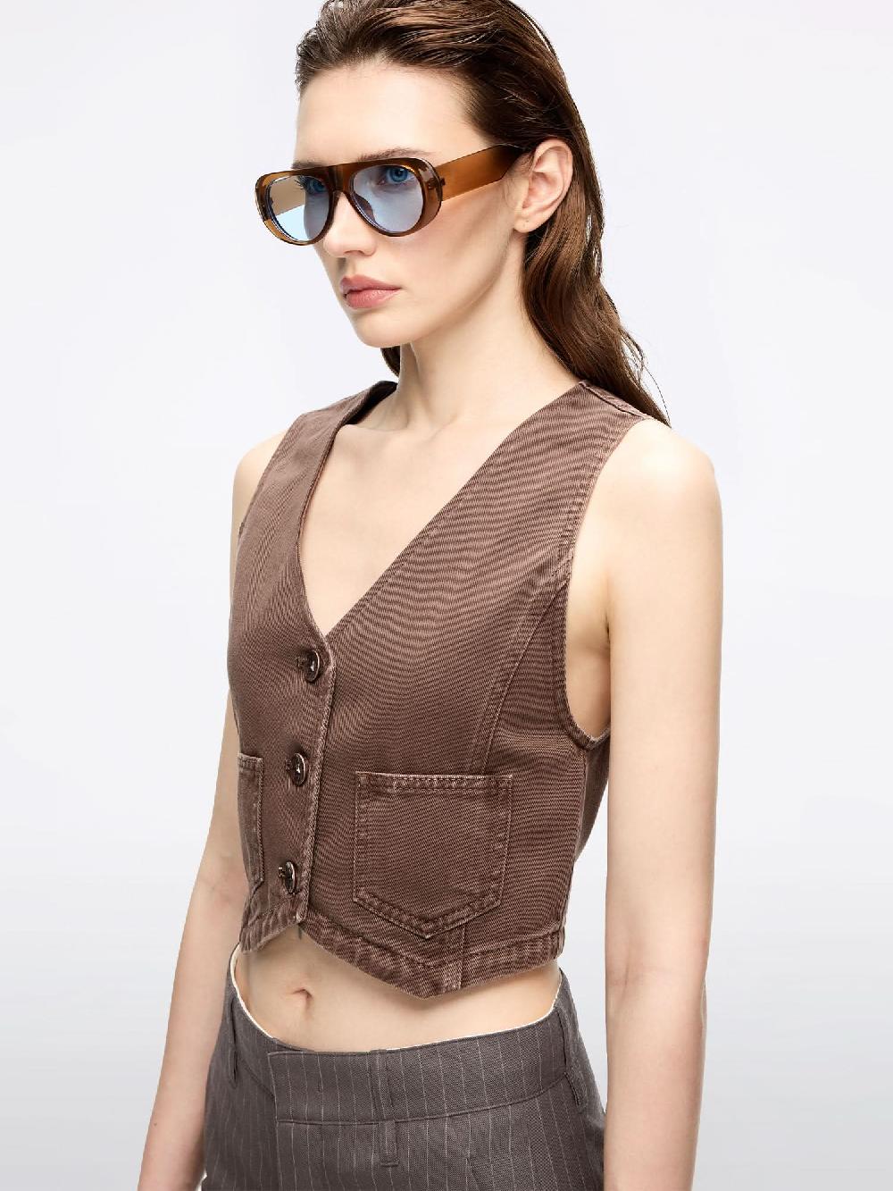 Miss Sixty CROPPED DENIM VEST COFFEE