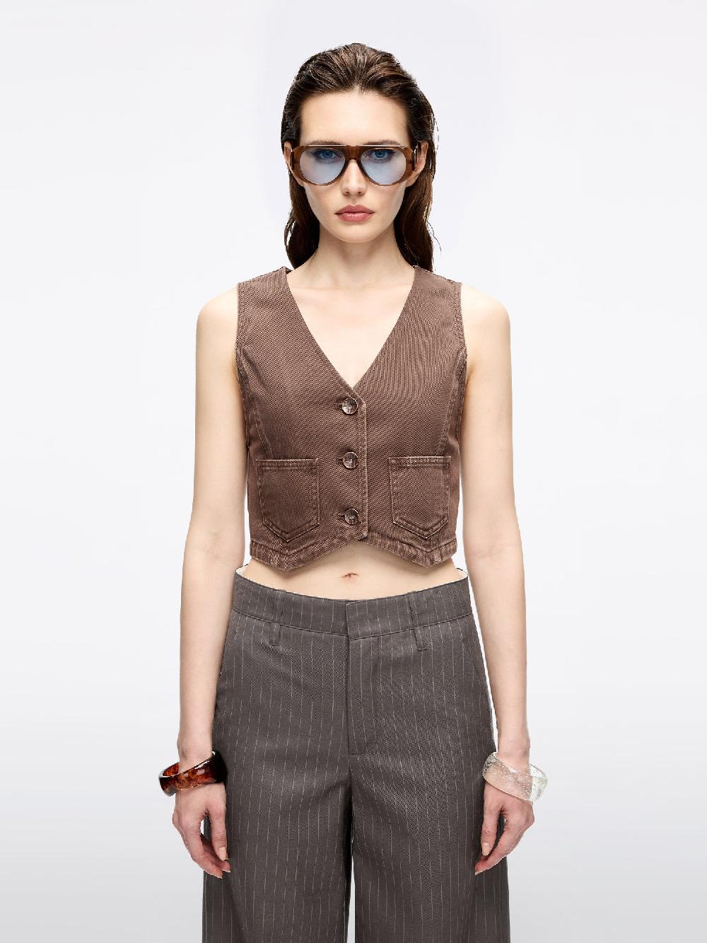 miss sixty CROPPED DENIM VEST COFFEE