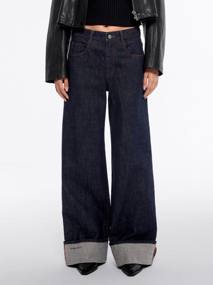 miss sixty CUFFED WIDE-LEG JEANS DEEP BLUE