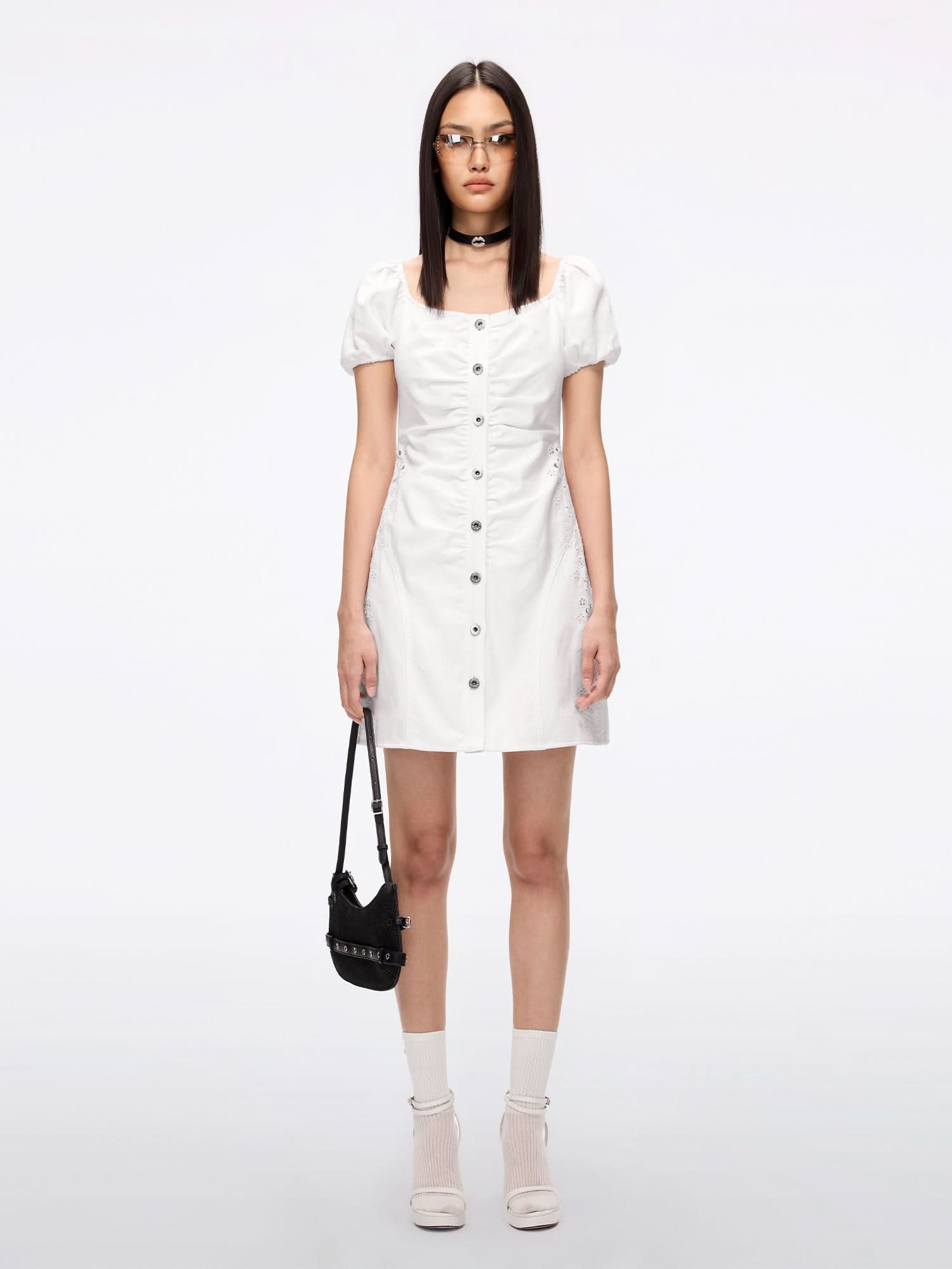 Miss Sixty CUT-OUT DENIM DRESS WHITE