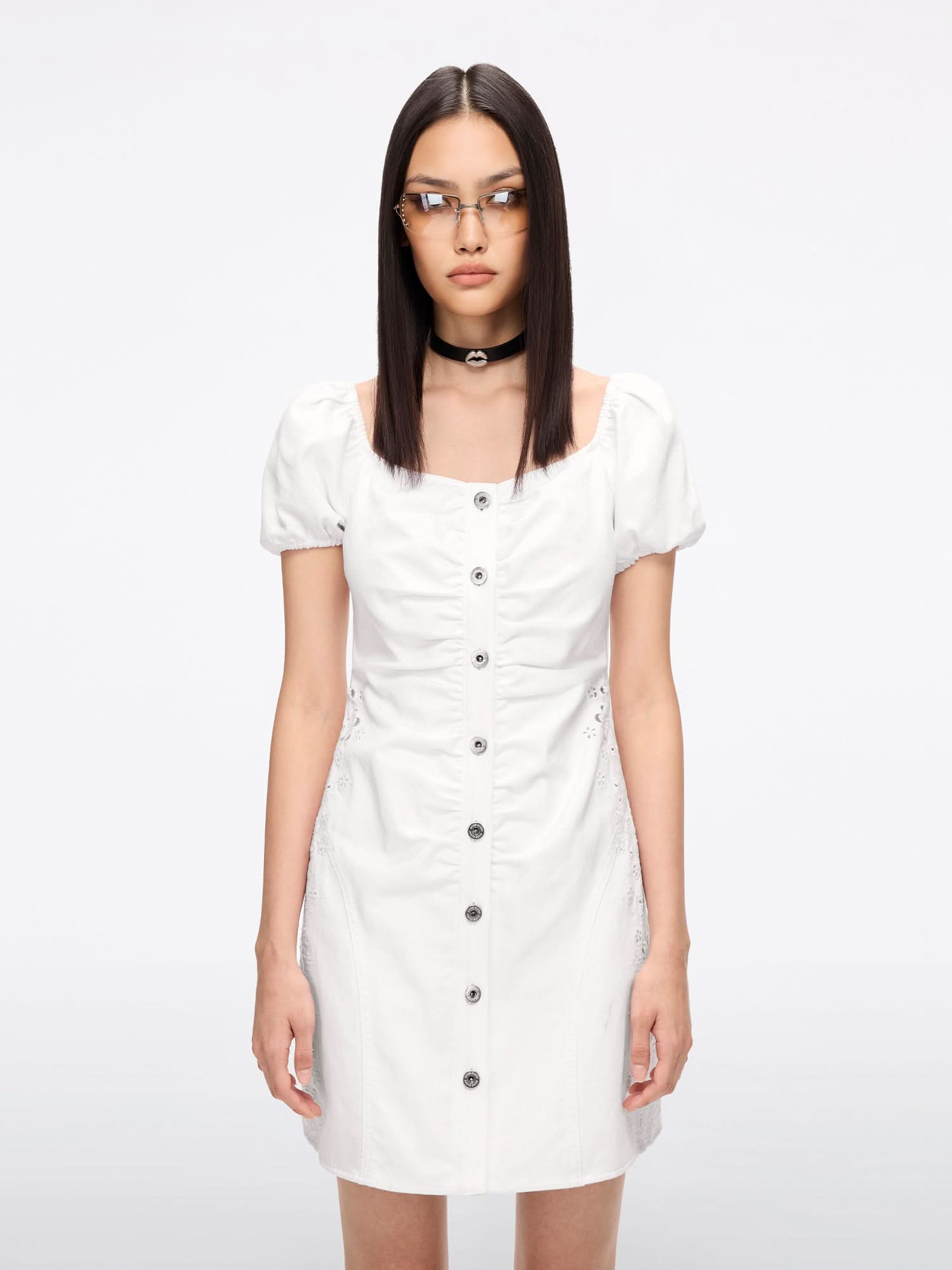 miss sixty CUT-OUT DENIM DRESS WHITE