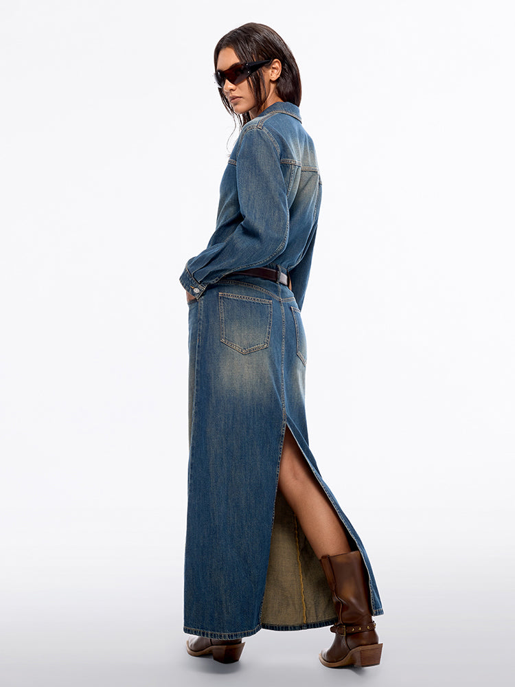 Miss Sixty DENIM DRESS WITH SPLIT MIDDLE BLUE