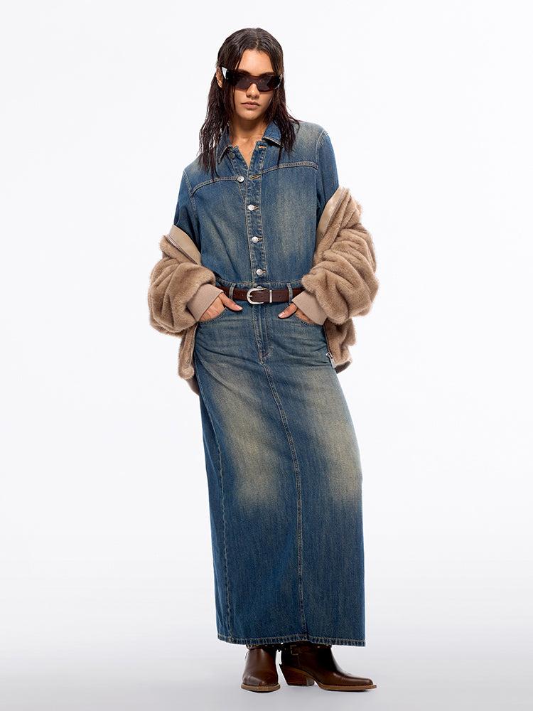 miss sixty DENIM DRESS WITH SPLIT MIDDLE BLUE