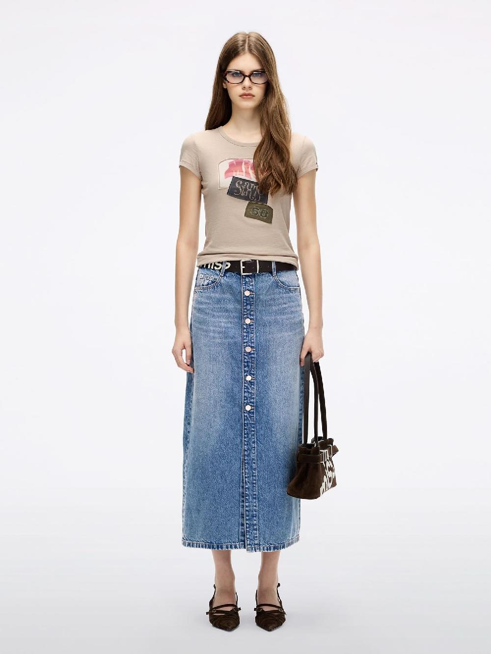 Miss Sixty DENIM MIDI SKIRT MIDDLE BLUE