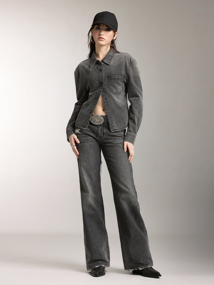 Miss Sixty DENIM SHIRT WITH PRINTED BLACK FOG