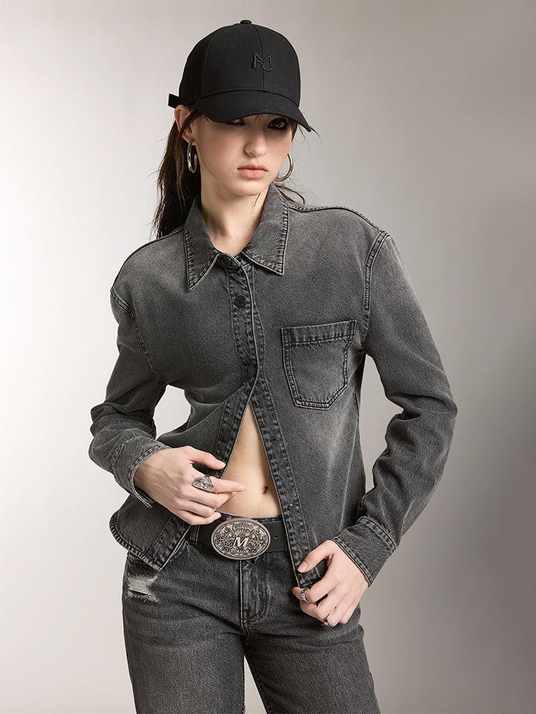 miss sixty DENIM SHIRT WITH PRINTED BLACK FOG