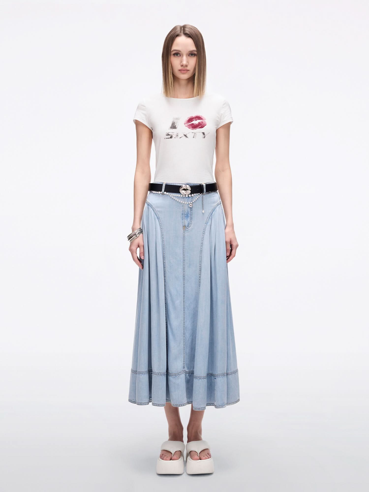 Miss Sixty DENIM SKIRT WITH WAIST CHAIN LIGHT BLUE