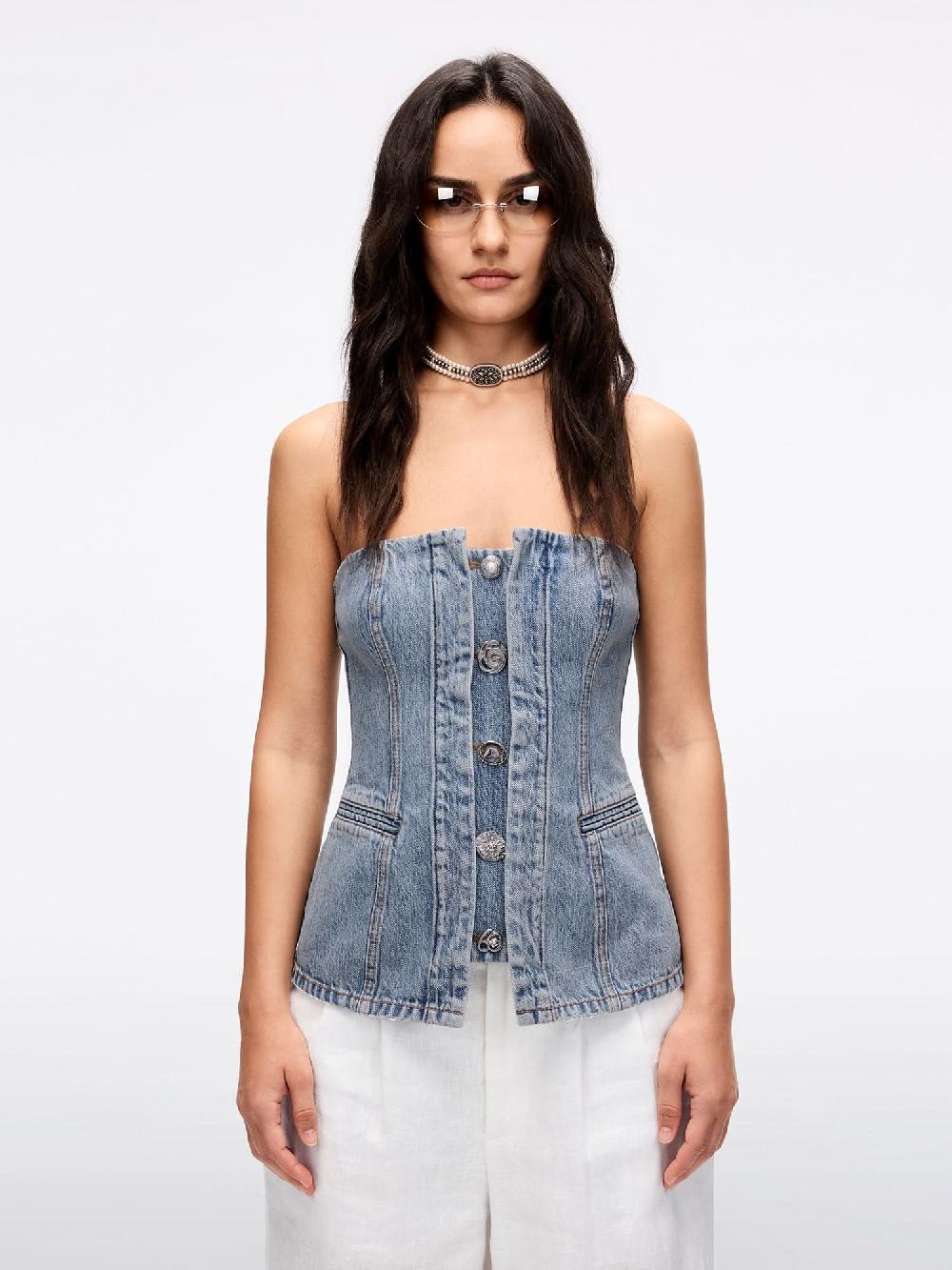 miss sixty DENIM STRAPLESS TOP MIDDLE BLUE
